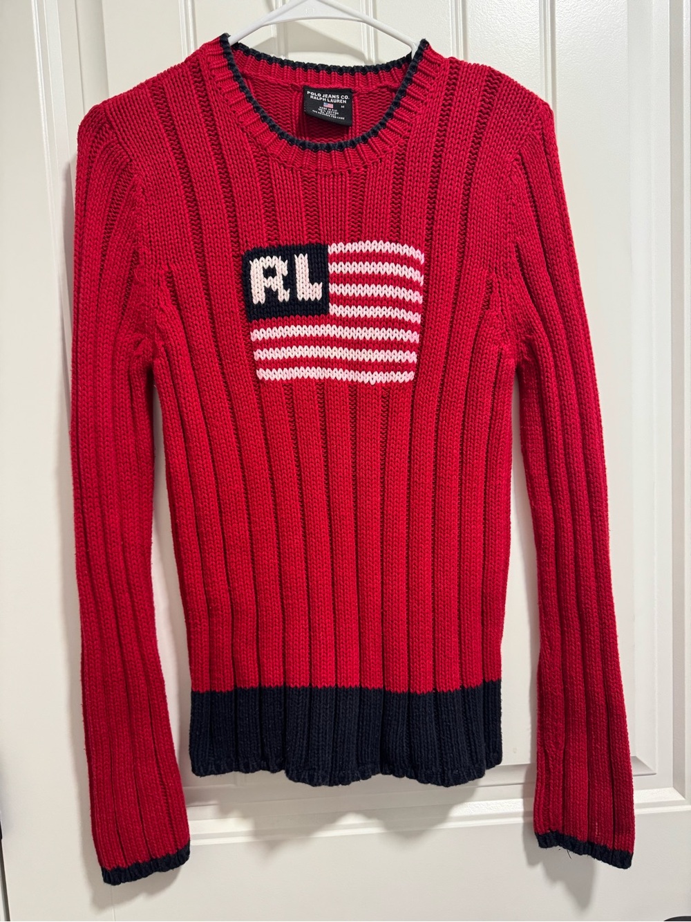 Vintage Ralph Lauren Polo Sweater Women's USA Flag RL Knitted Long Sleeve